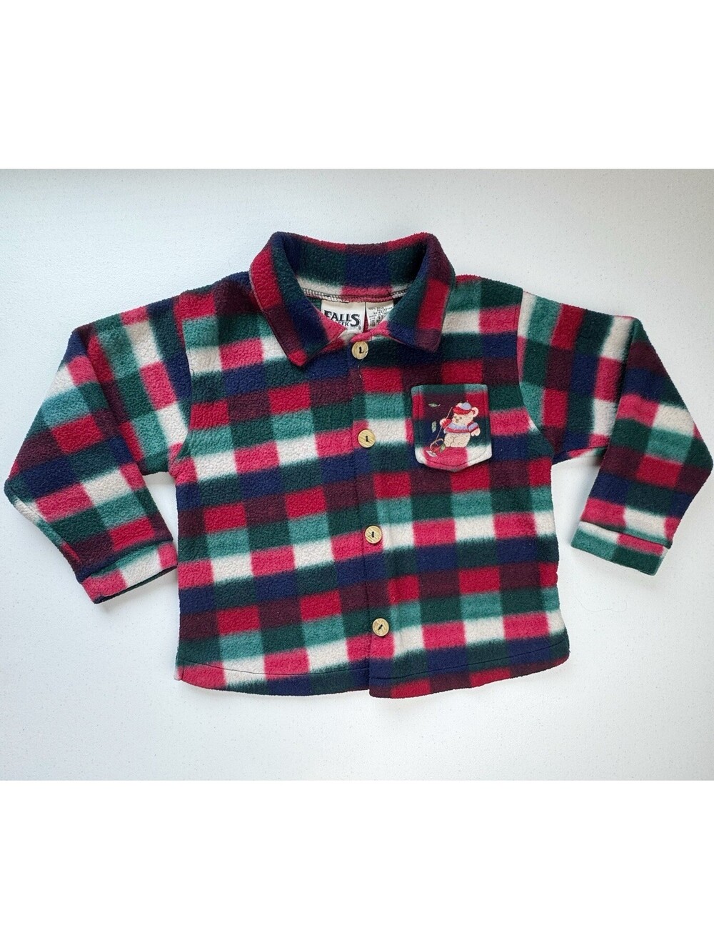 Falls Creek Y2K Plaid Fleece Bear Sweater Size 4T